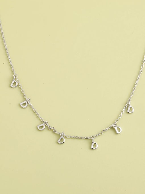 White 925 Sterling Silver White Letter Minimalist Long Strand Necklace