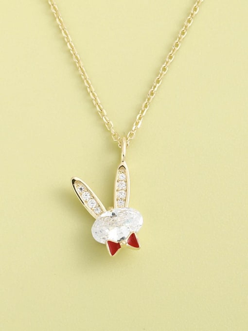Gold 925 Sterling Silver Cubic Zirconia White Rabbit Minimalist Long Strand Necklace
