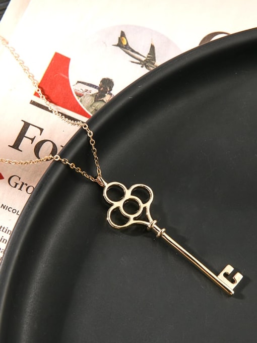 Gold Brass Key Minimalist Long Strand Necklace