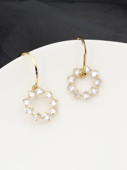 Gold Brass Cubic Zirconia White Round Dainty Drop Earring
