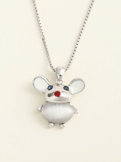 ANI VINNIE 925 Sterling Silver Rhinestone Multi Color Enamel Mouse Minimalist Choker Necklace