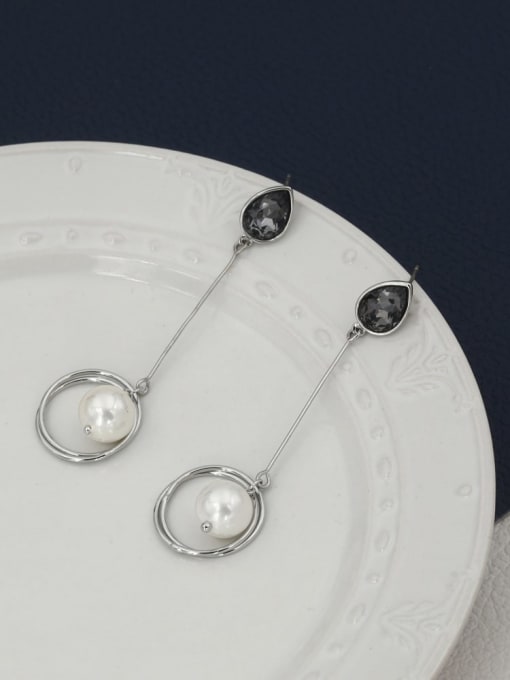 Lin Liang Brass Imitation Pearl White Round Minimalist Drop Earring 0