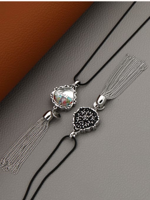 Platinum color crystal Brass Crystal Multi Color Tassel Minimalist Long Strand Necklace