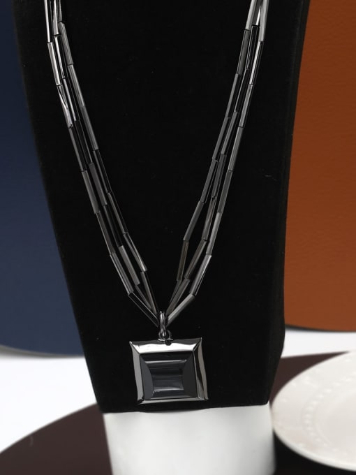 Gun black Tin Alloy Glass Stone Black Square Minimalist Long Strand Necklace