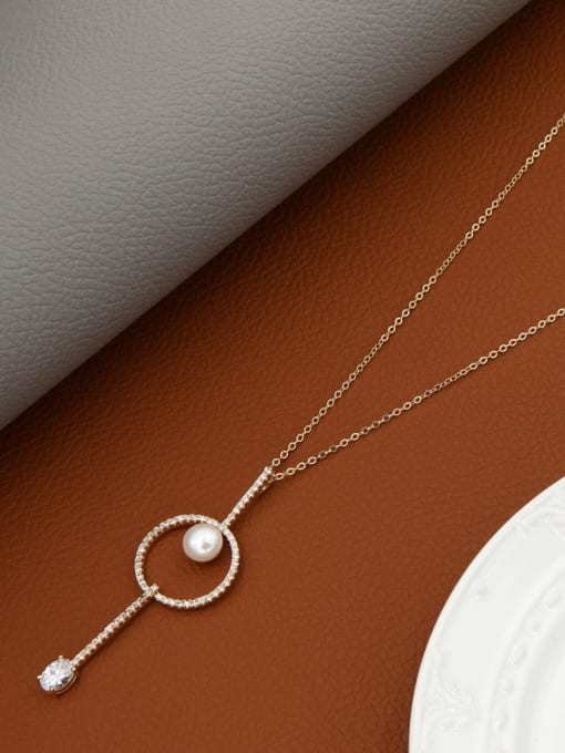 Gold Brass Imitation Pearl White Key Minimalist Long Strand Necklace