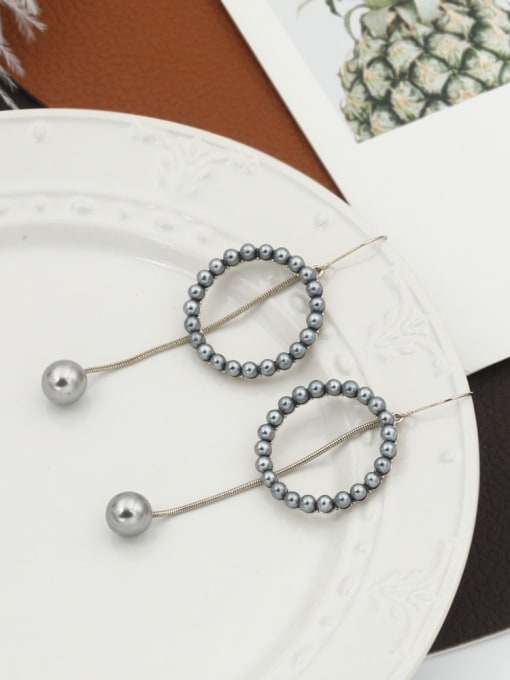 Lin Liang Brass Imitation Pearl White Round Minimalist Hook Earring 1