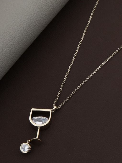 Coffee gold Brass Cubic Zirconia White Geometric Minimalist Long Strand Necklace