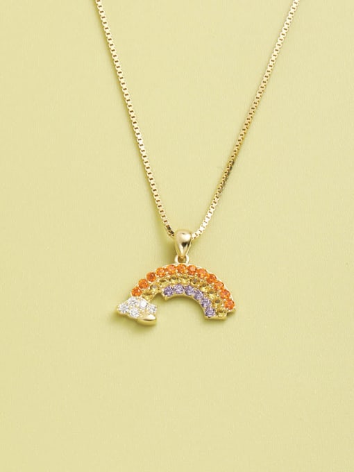 Gold 925 Sterling Silver Cubic Zirconia Multi Color Rainbow Minimalist Necklace