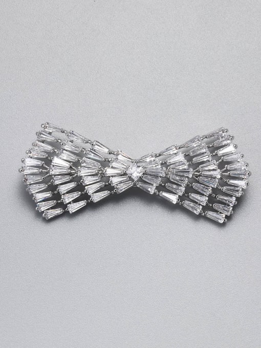 White Brass Cubic Zirconia White Bowknot Minimalist Pins & Brooches