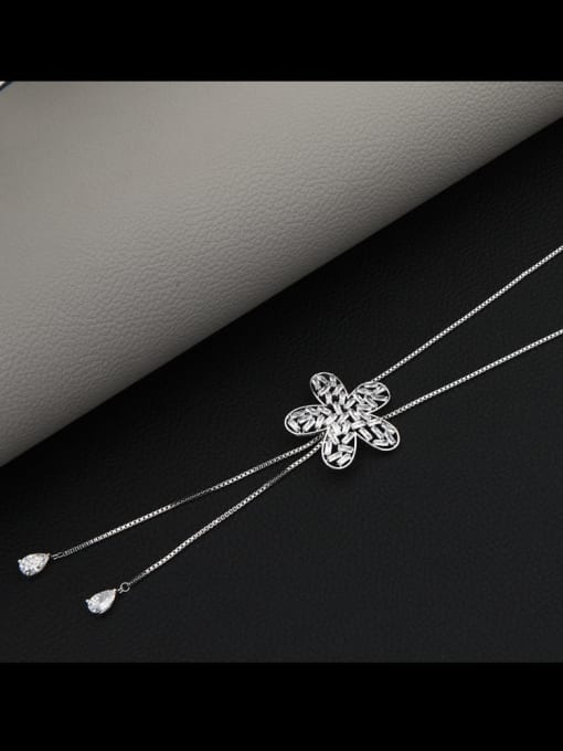 Lin Liang Brass Cubic Zirconia White Flower Minimalist Long Strand Necklace 1