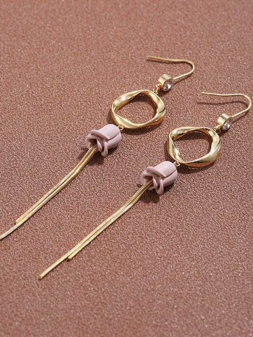 Gold Brass Cubic Zirconia White  shape  long Tassel Earrings