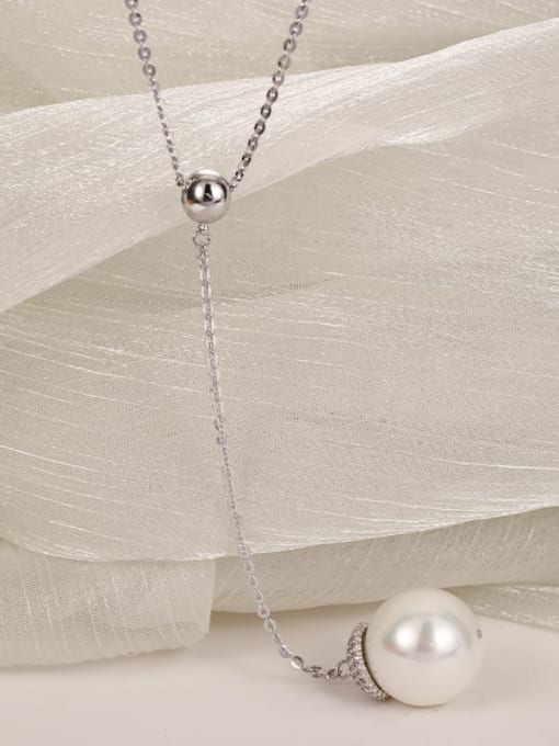 Lin Liang Brass Imitation Pearl White Round Trend Long Strand Necklace 0