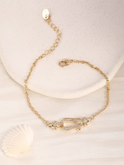 Gold Brass Cubic Zirconia White Irregular Trend Adjustable Bracelet