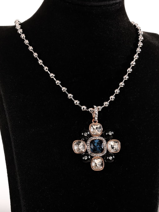 Lin Liang Alloy Glass Stone Geometric Luxury Long Strand Necklace 1