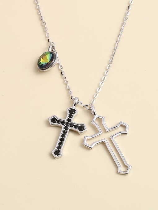 ANI VINNIE 925 Sterling Silver Crystal Multi Color Cross Minimalist Necklace 0