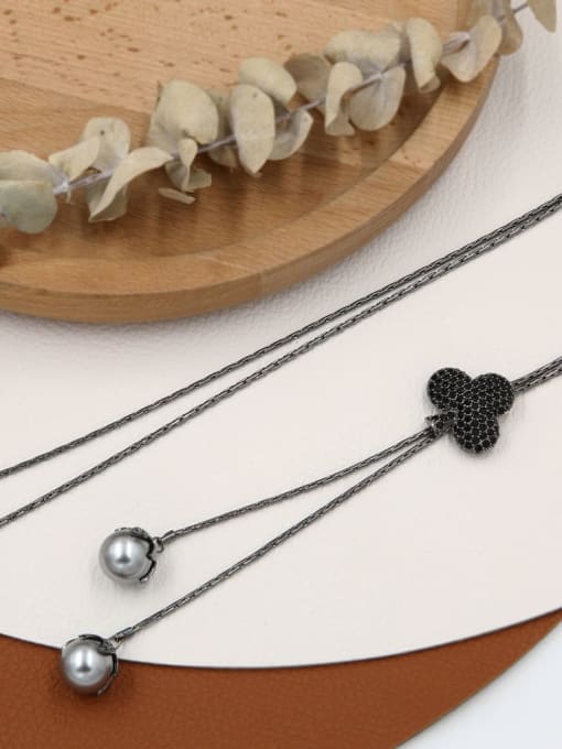 Lin Liang Brass Rhinestone Black Cloud Minimalist Long Strand Necklace