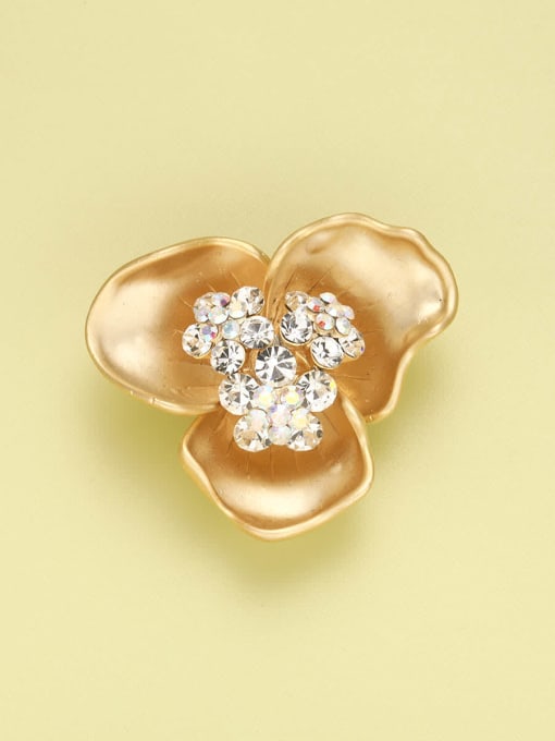 Gold Brass Rhinestone White Flower Minimalist Pins & Brooches
