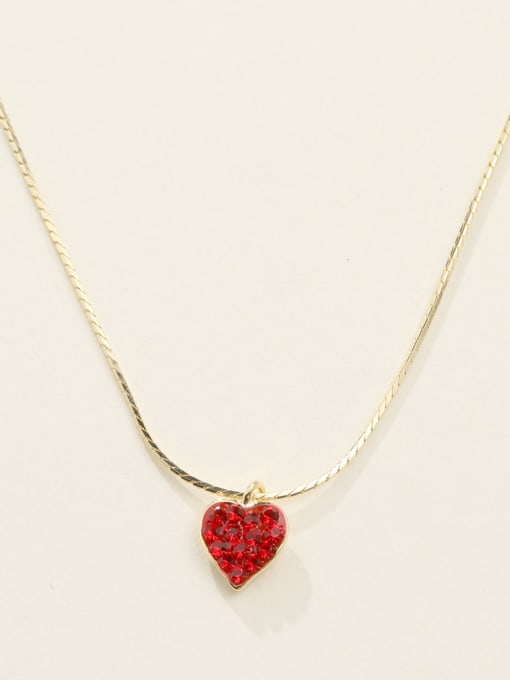 Gold 925 Sterling Silver Rhinestone Red Heart Minimalist Long Strand Necklace