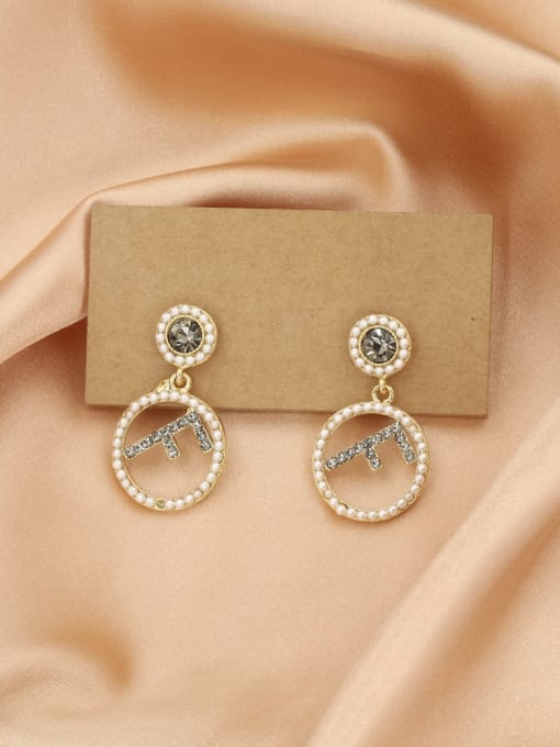 Gold Brass Imitation Pearl White Round Dainty Drop Earring