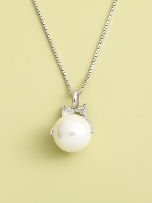 White 925 Sterling Silver Imitation Pearl White Round Minimalist Long Strand Necklace