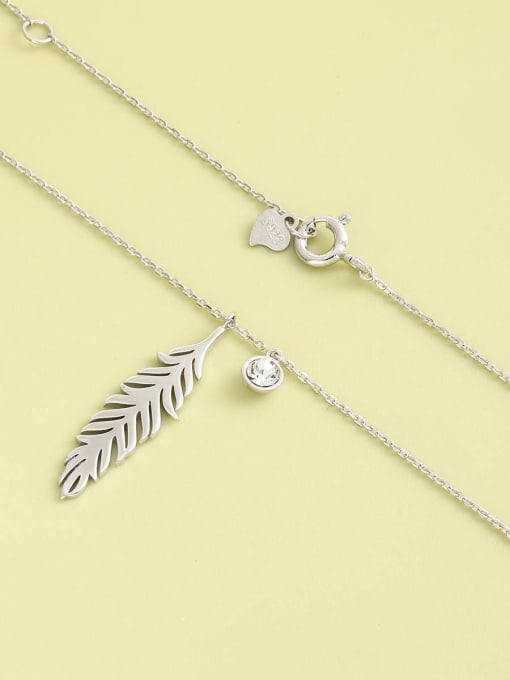 ANI VINNIE 925 Sterling Silver Crystal White Leaf Minimalist Long Strand Necklace 1