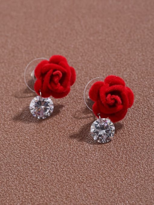 Lin Liang Brass  Cubic Zirconia Trend Fabric Flower  Earrings