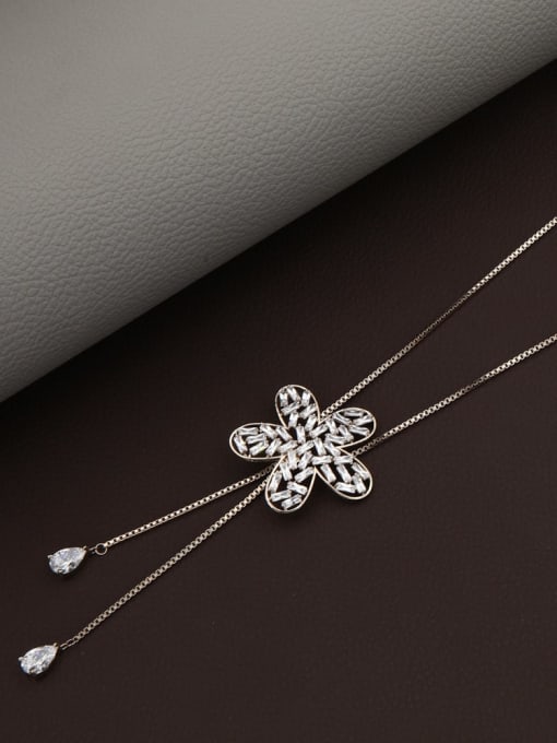 Lin Liang Brass Cubic Zirconia White Flower Minimalist Long Strand Necklace 0