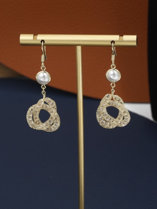 Gold Brass Crystal White Geometric Classic Drop Earring