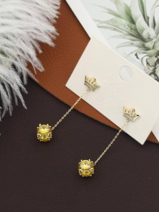 Golden Topaz Brass Crystal Yellow Crown Stud Earring