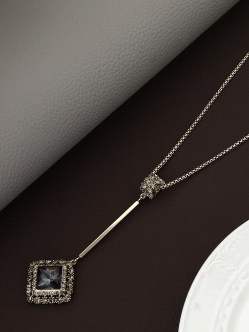 Coffee gold Brass Cubic Zirconia Black Geometric Minimalist Long Strand Necklace