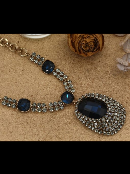 Lin Liang Brass Cubic Zirconia Blue Geometric Minimalist Long Strand Necklace
