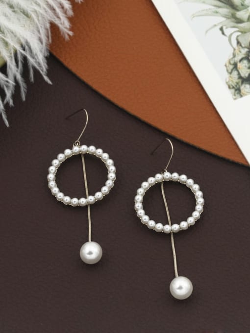 Lin Liang Brass Imitation Pearl White Round Minimalist Hook Earring 0
