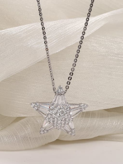 Lin Liang Brass Cubic Zirconia White Pentagram Trend Long Strand Necklace 2