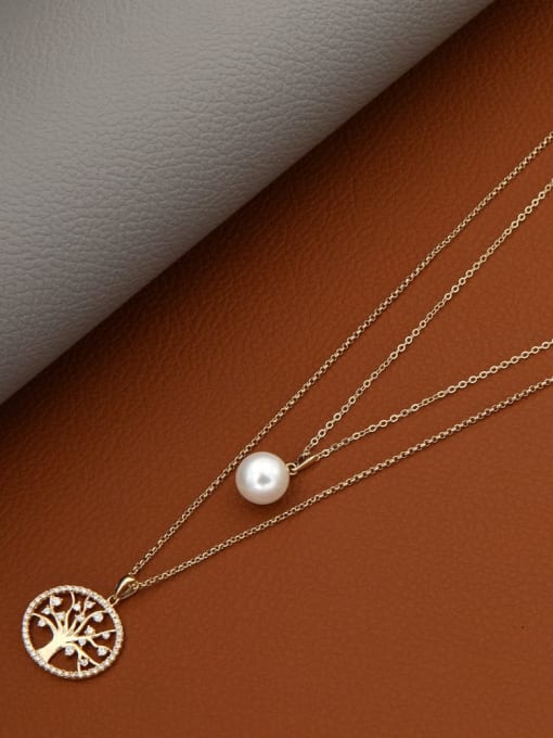 Lin Liang Brass Imitation Pearl White Geometric Minimalist Long Strand Necklace