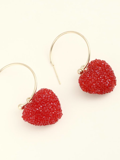 Lin Liang Brass Crystal Red Heart Minimalist Drop Earring 1