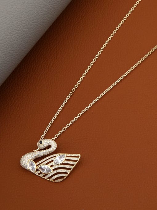 Lin Liang Brass Rhinestone White Swan Minimalist Long Strand Necklace 0