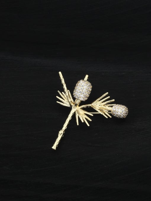Lin Liang Brass Rhinestone White Leaf Minimalist Brooch 1