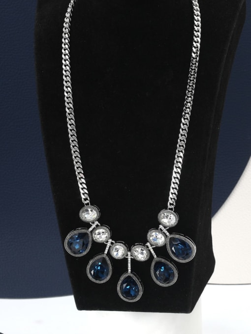 Lin Liang Brass Cubic Zirconia Blue Geometric Dainty Long Strand Necklace