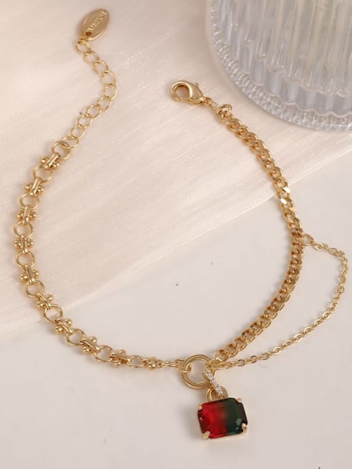 Gold Brass Cubic Zirconia Red Irregular Dainty Adjustable Bracelet
