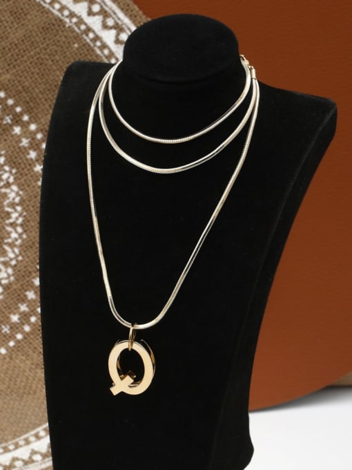 Gold Brass Letter Minimalist Long Strand Necklace