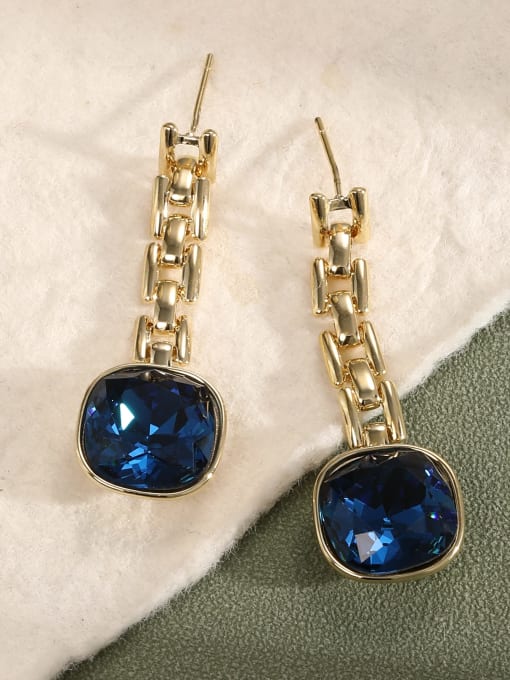 Lin Liang Brass Cubic Zirconia Blue Square Dainty Drop Earring