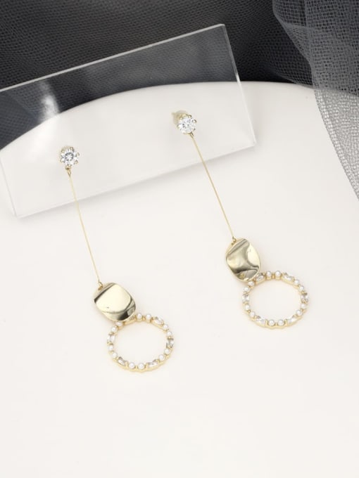 Gold Brass Cubic Zirconia White Round Minimalist Drop Earring