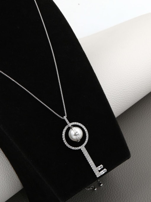 Lin Liang Brass Imitation Pearl White Key Minimalist Long Strand Necklace