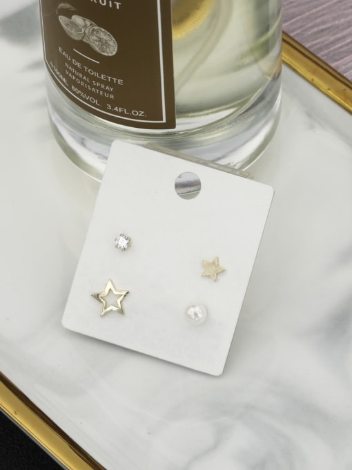 Lin Liang Brass Cubic Zirconia White Geometric Minimalist Stud Earring 0