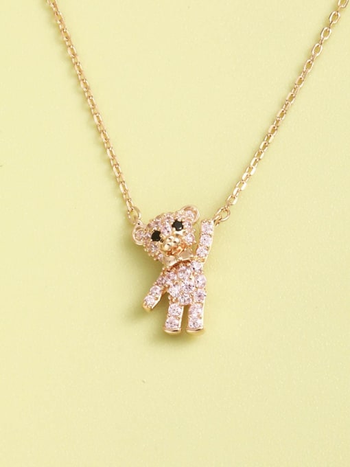 Rose 925 Sterling Silver Cubic Zirconia Pink Bear Minimalist Necklace