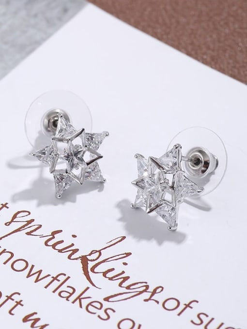 Lin Liang Brass  Cubic Zirconia simple five pointed star Earrings 1