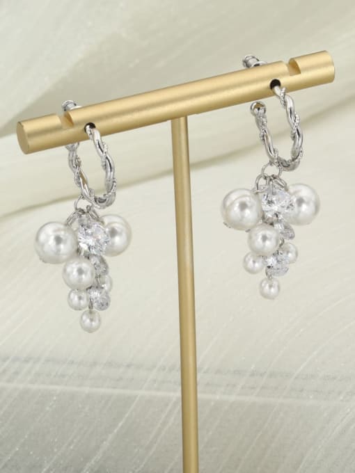 Lin Liang Brass Imitation Pearl White Geometric Classic Drop Earring