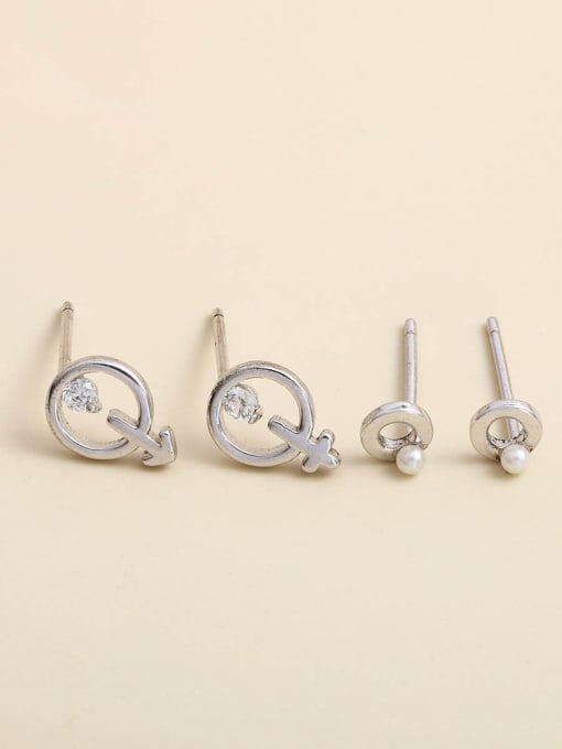 White 925 Sterling Silver Cubic Zirconia White Geometric Minimalist Stud Earring