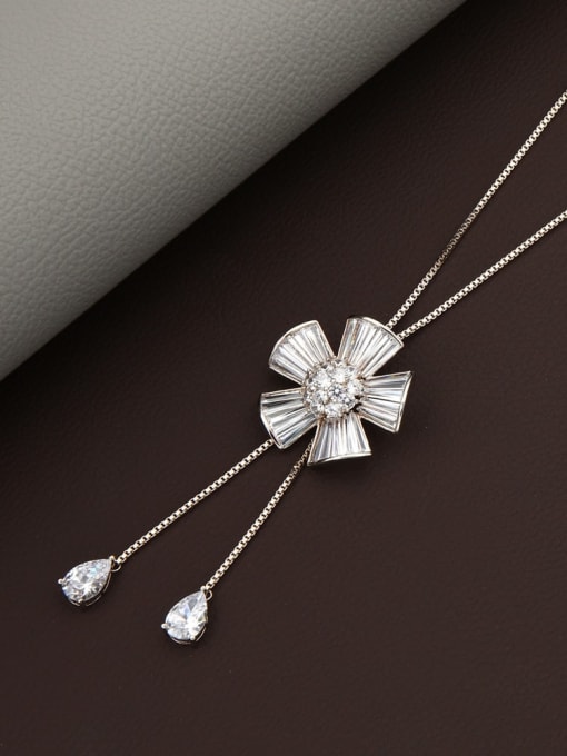 Lin Liang Brass Cubic Zirconia White Flower Dainty Long Strand Necklace 0