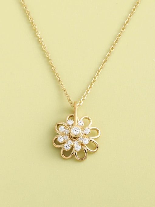 Gold 925 Sterling Silver Cubic Zirconia White Flower Minimalist Long Strand Necklace